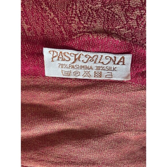 Pastmlna Red & Gold Paisley Pashmina Silk Blend Shawl Wrap Scarf Fringe 70" X 2 - Picture 2 of 7